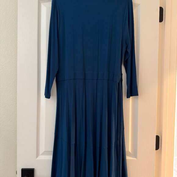 Lilly Pulitzer Blue Faux Wrap Midi Dress L | Long Sleeve Stretch Jersey - Picture 2 of 9